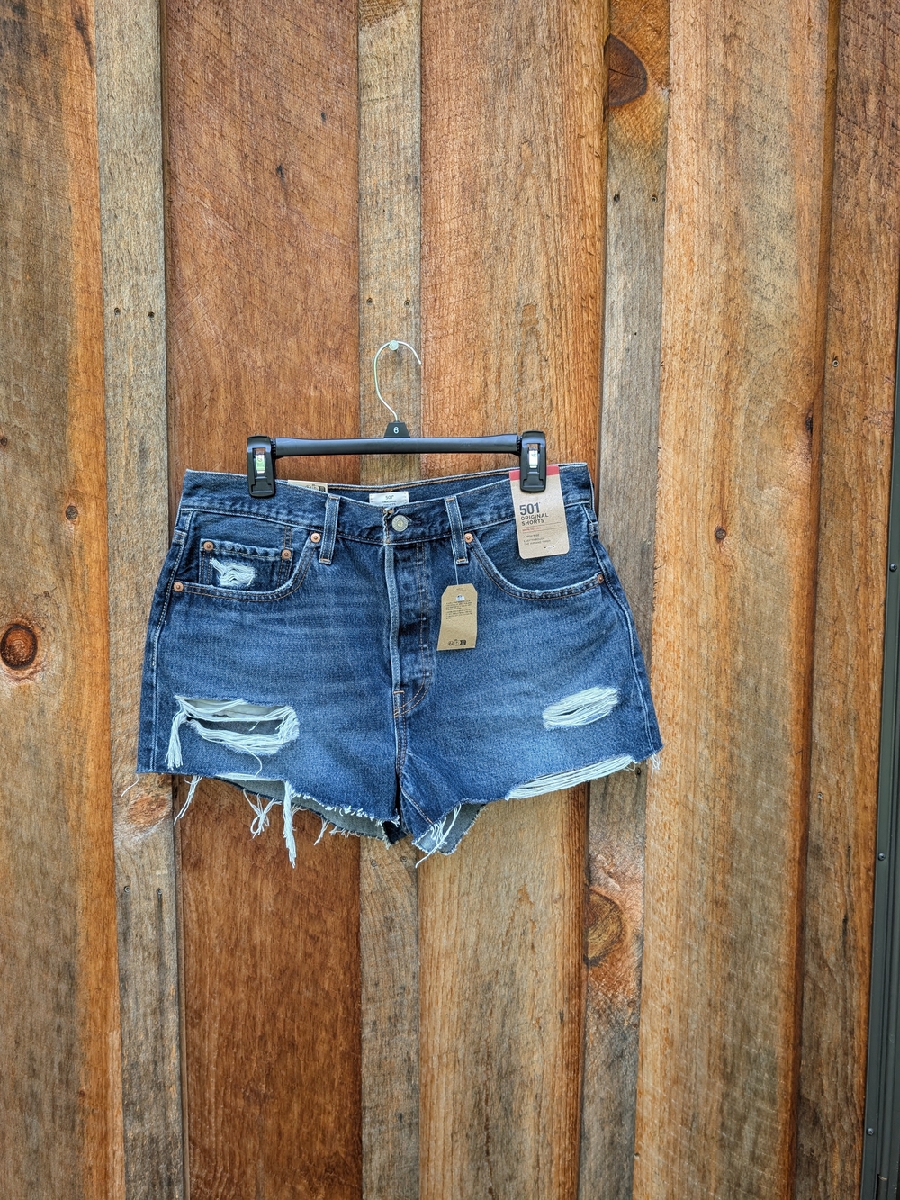 Levi's Distressed Dark Blue Denim Cutoff Shorts